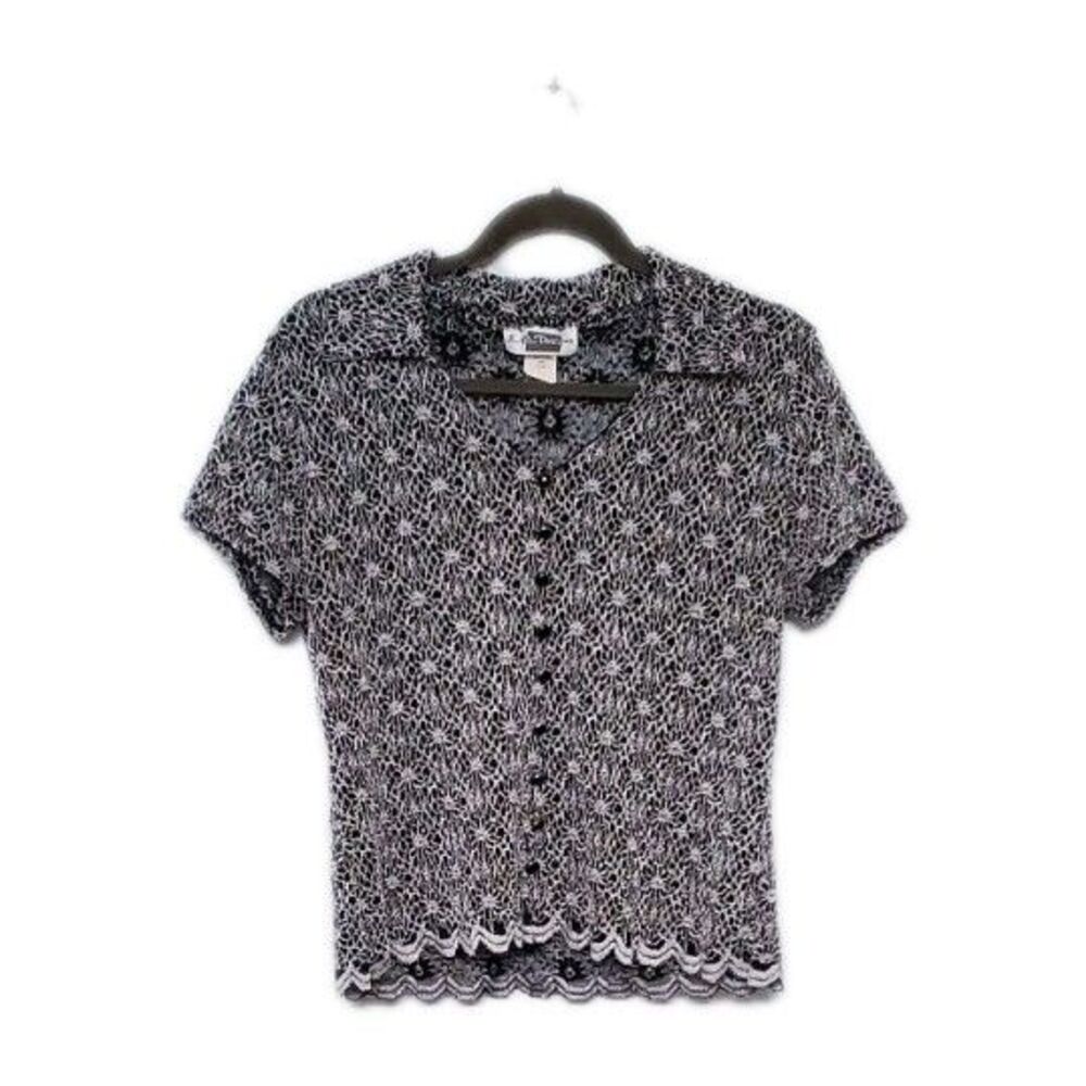 VINTAGE Y2K EL DESIGNS APPAREL Large Black And White Lettuce Cut Cap Sleeve Top